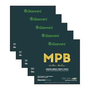Kit 5 Encordoamento Violão Giannini MPB GENWBS Nylon Preto-Prata Média