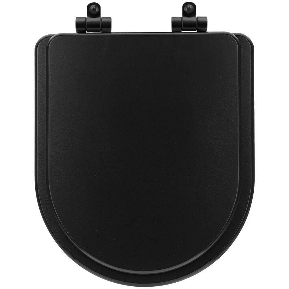 Tampa De Vaso Poliéster Com Amortecedor Link-lk Preto Fosco Para Bacia Deca Com Ferragem Preta