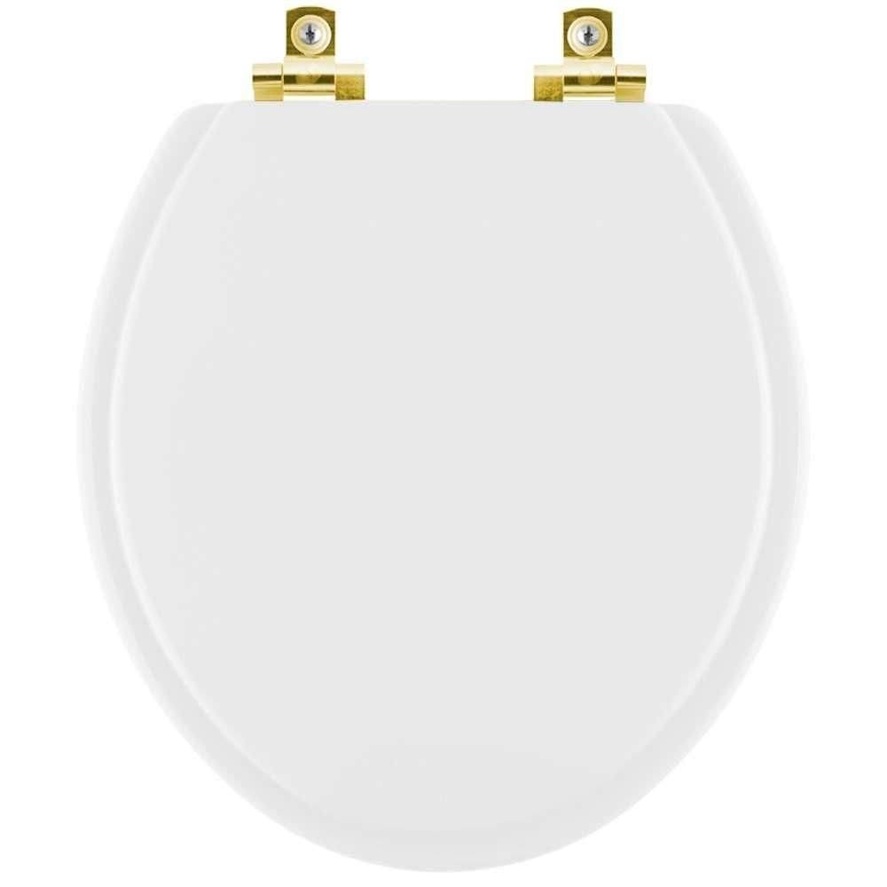 Assento Sanitário Soft Close Twister Branco Para Vaso Hervy Com Ferragem Dourada