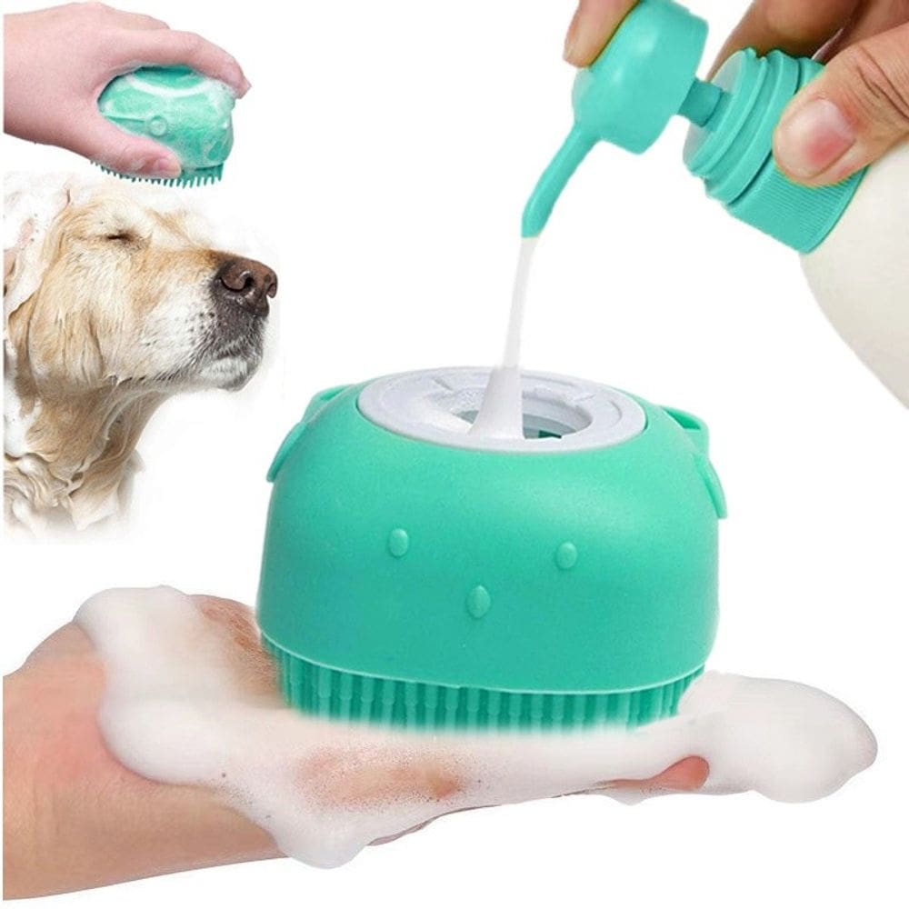 Esponja de Silicone 2 em 1 – Massageador, Dispenser de Shampoo e Escova para Pets