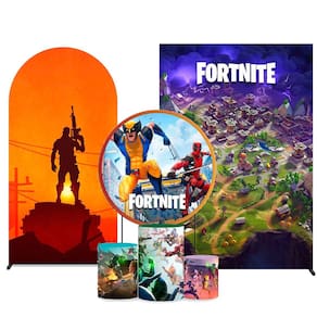 Kit Painel de Festa Redondo de 1,80m, Trio de Cilindros, Painel Lateral e Romano Fortnite - Fera Print