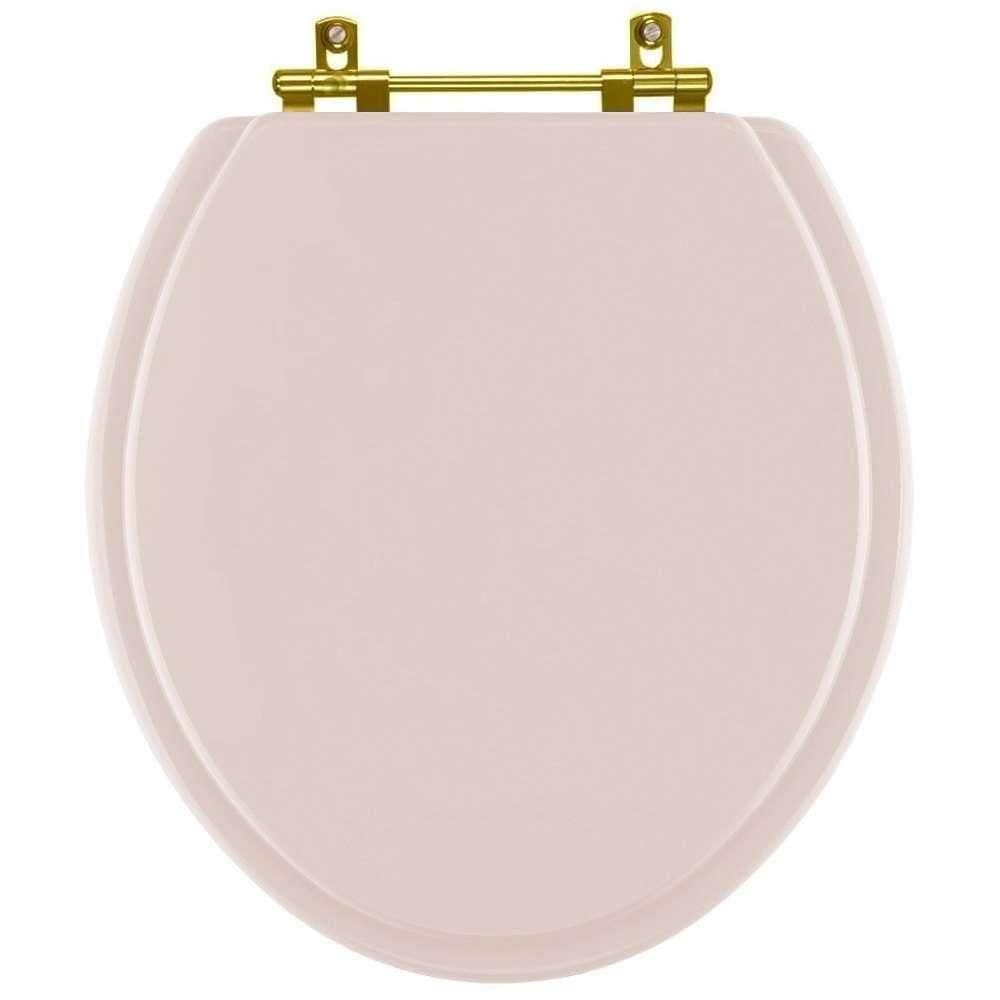 Assento Sanitario Poliéster Convencional Universal Oval Salmão Com Ferragem Dourada