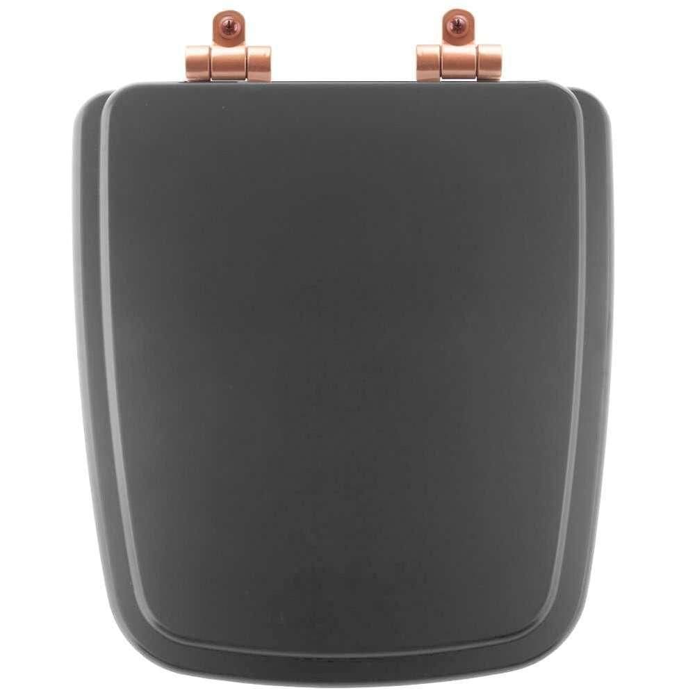 Assento Sanitário Poliéster Soft Close Boss Onix (preto Fosco) Para Vaso Incepa Com Ferragem Rose Gold