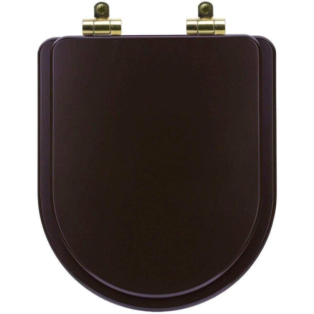 Assento Sanitário Poliéster Soft Close Nuova Marrom Fosco Para Vaso Deca Com Ferragem Dourada