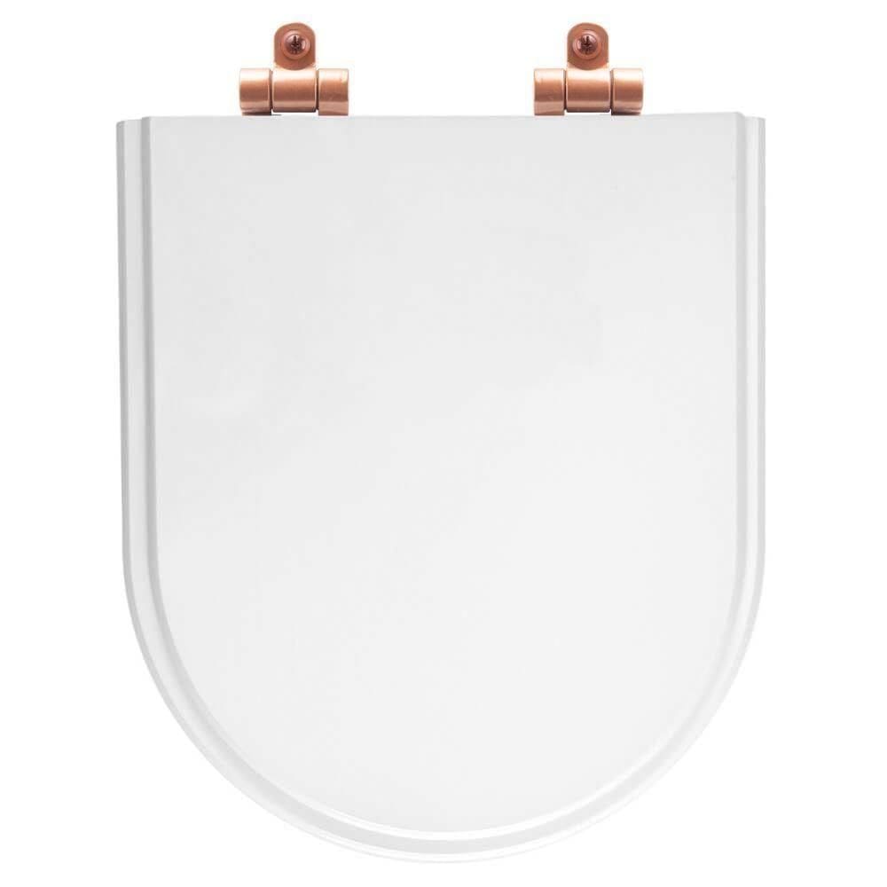 Tampa De Vaso Poliéster Com Fechamento Lento Nuova Branco Para Louça Deca Com Ferragem Rose Gold