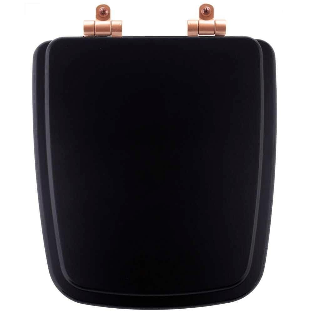 Assento Sanitário Poliéster Soft Close Boss Matte Black (preto Fosco) Para Vaso Incepa Com Ferragem Rose Gold