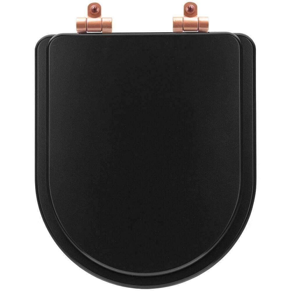 Assento Sanitário Poliéster Soft Close Smart Onix (preto Fosco) Para Vaso Celite Com Ferragem Rose Gold