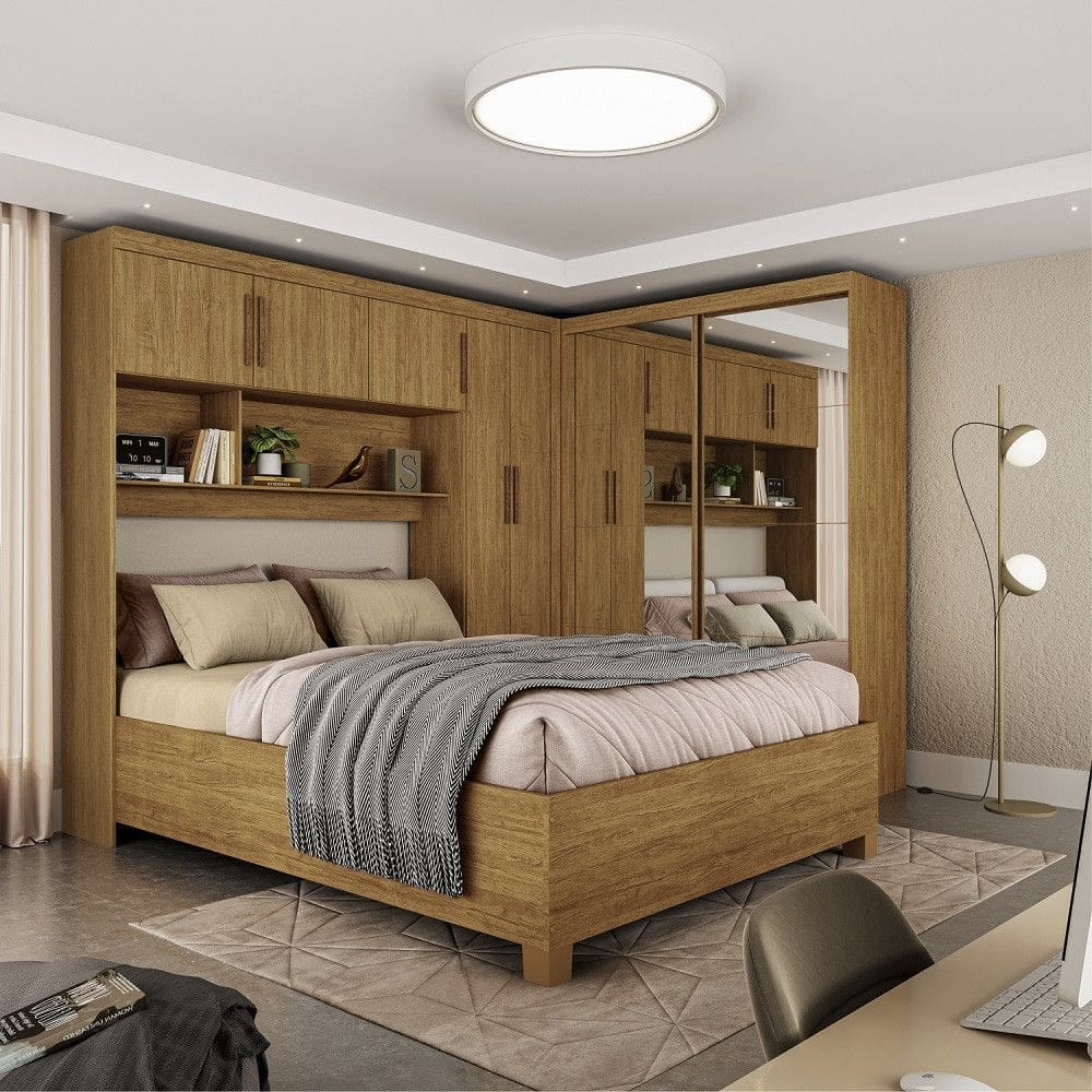 Quarto Modulado Casal com Espelho e Cama 7 Portas Belém Premium Carioca Móveis