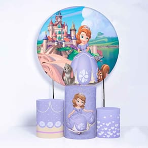 Kit Painel de Festa Redondo de 1,80m e Trio de Cilindros Princesa Sofia - Fera Print