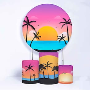 Kit Painel de Festa Redondo de 1,30m e Trio de Cilindros Tardezinha - Fera Print
