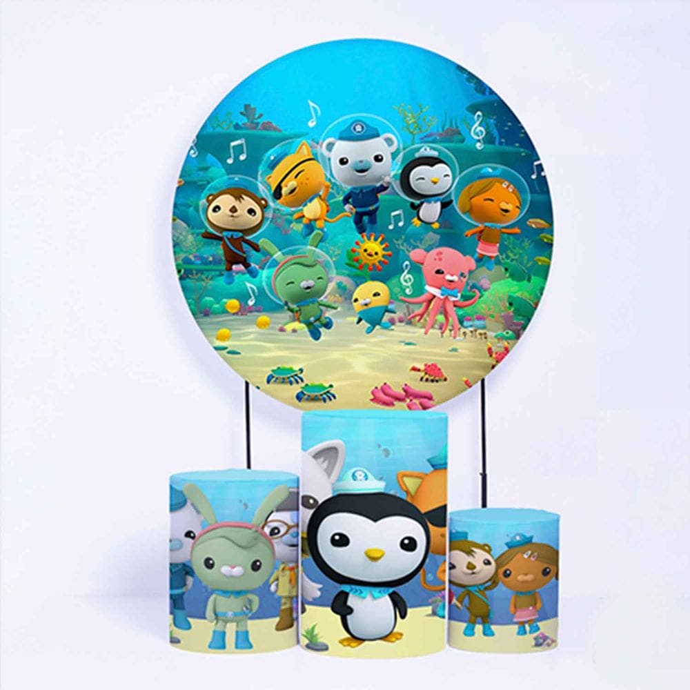 Kit Painel de Festa Redondo de 1,50m e Trio de Cilindros Octonautas - Fera Print