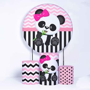 Kit Painel de Festa Redondo de 1,30m e Trio de Cilindros Panda - Fera Print