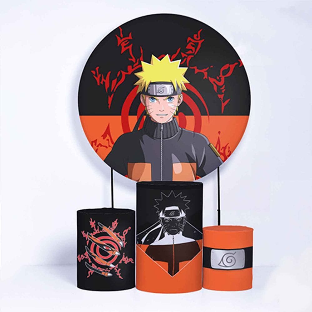 Kit Painel de Festa Redondo de 1,50m e Trio de Cilindros Naruto - Fera Print