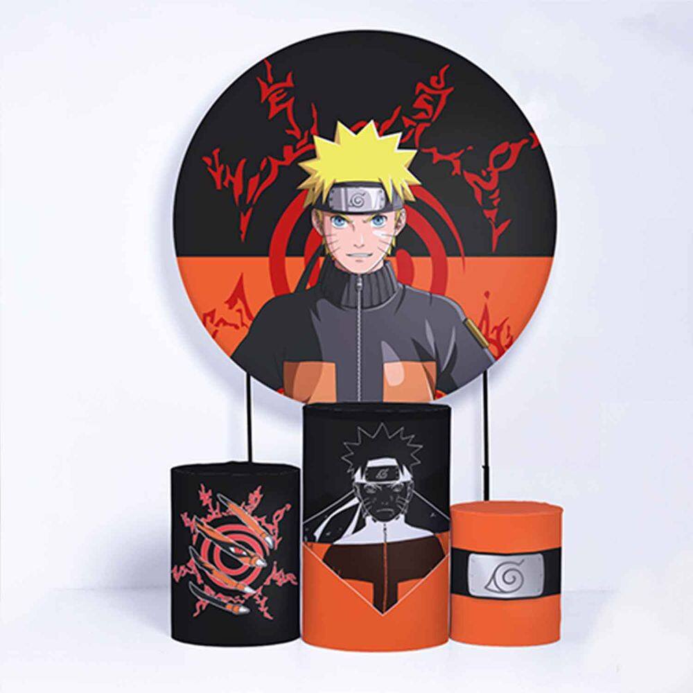 Kit Painel de Festa Redondo de 1,30m e Trio de Cilindros Naruto - Fera Print