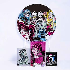 Kit Painel de Festa Redondo de 1,50m e Trio de Cilindros Monster High - Fera Print