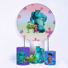Kit Painel de Festa Redondo de 1,50m e Trio de Cilindros Monstros S.A - Fera Print