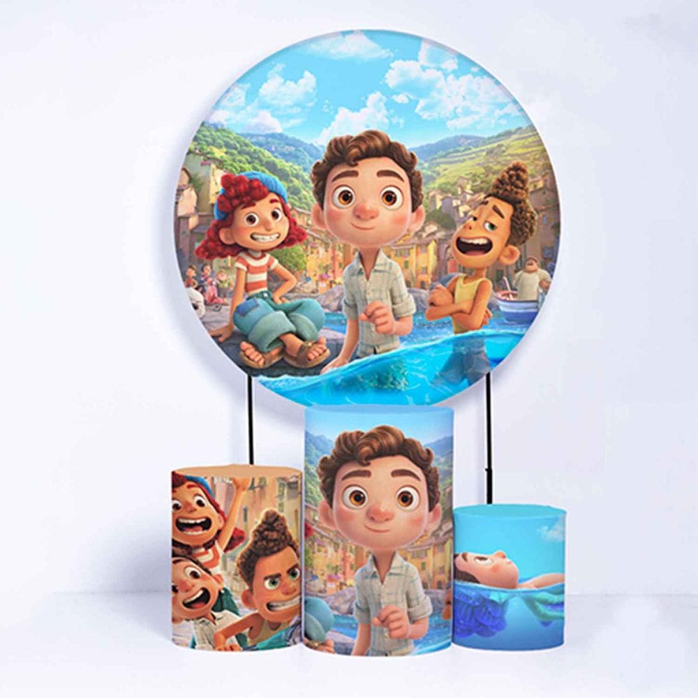 Kit Painel de Festa Redondo de 1,30m e Trio de Cilindros Luca - Fera Print