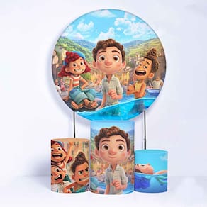 Kit Painel de Festa Redondo de 1,30m e Trio de Cilindros Luca - Fera Print