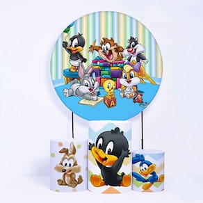 Kit Painel de Festa Redondo de 1,80m e Trio de Cilindros Looney Tunes - Fera Print