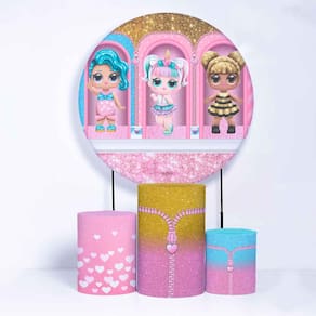 Kit Painel de Festa Redondo de 1,50m e Trio de Cilindros LOL - Fera Print