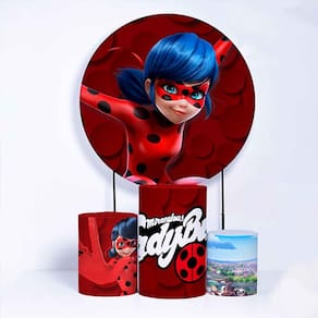 Kit Painel de Festa Redondo de 1,30m e Trio de Cilindros Heroína Vermelha - Fera Print