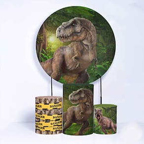 Kit Painel de Festa Redondo de 1,80m e Trio de Cilindros Jurassic Park - Fera Print