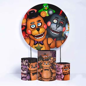Kit Painel de Festa Redondo de 1,30m e Trio de Cilindros Five Nights - Fera Print