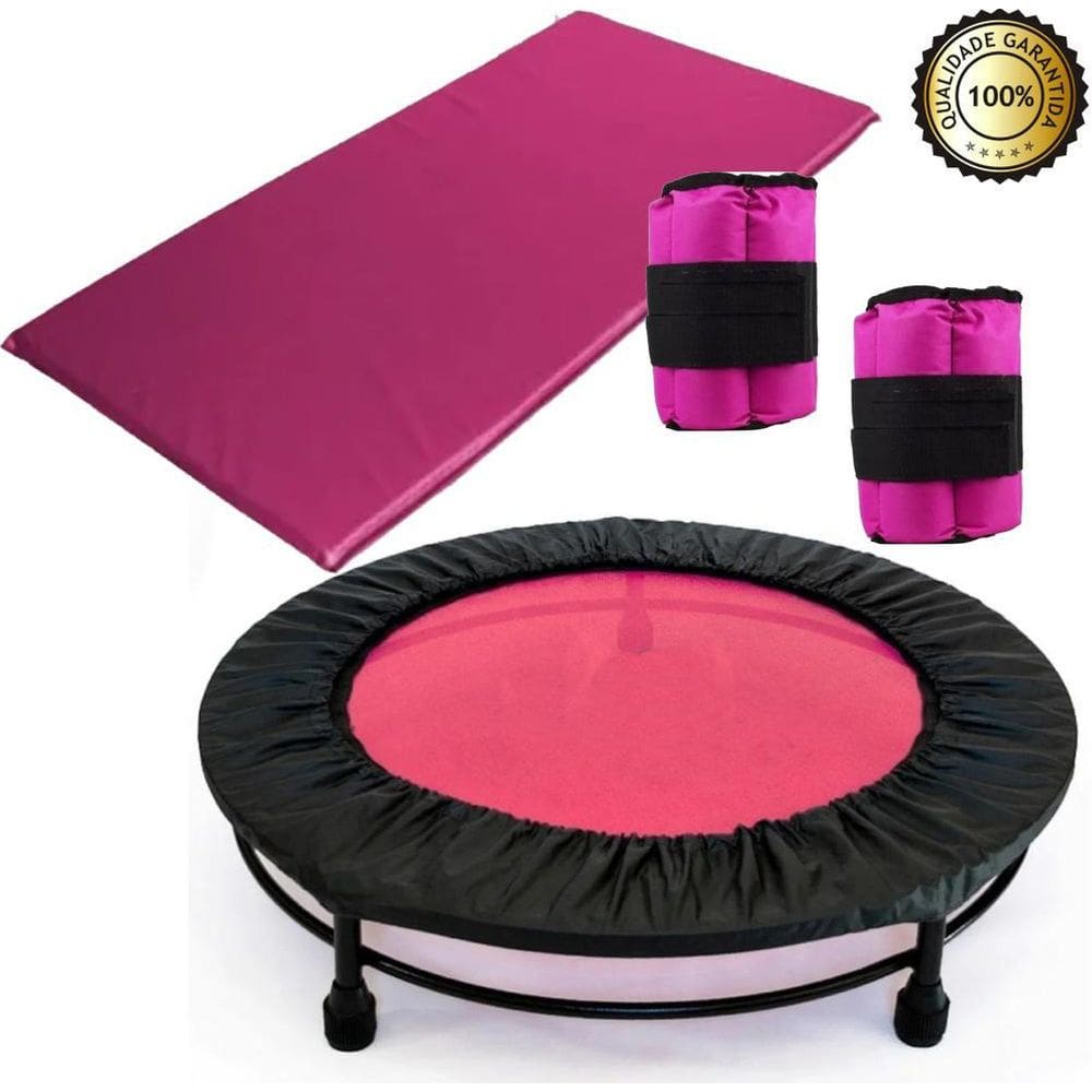Kit Ginástica Rosa - Jump+Colchonete+Caneleira 4 Kg+Capa