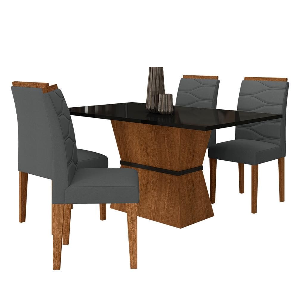 Mesa Com 4 Cadeiras 1,36 Antália Freijó/preto/suede Cinza - M.a
