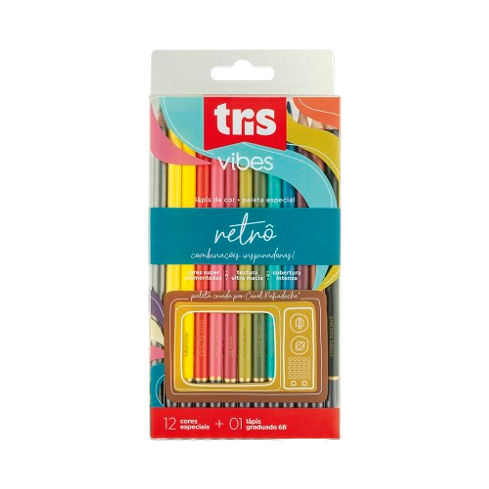 Lápis de cor Tris Vibes Retrô paleta especial 12 cores
