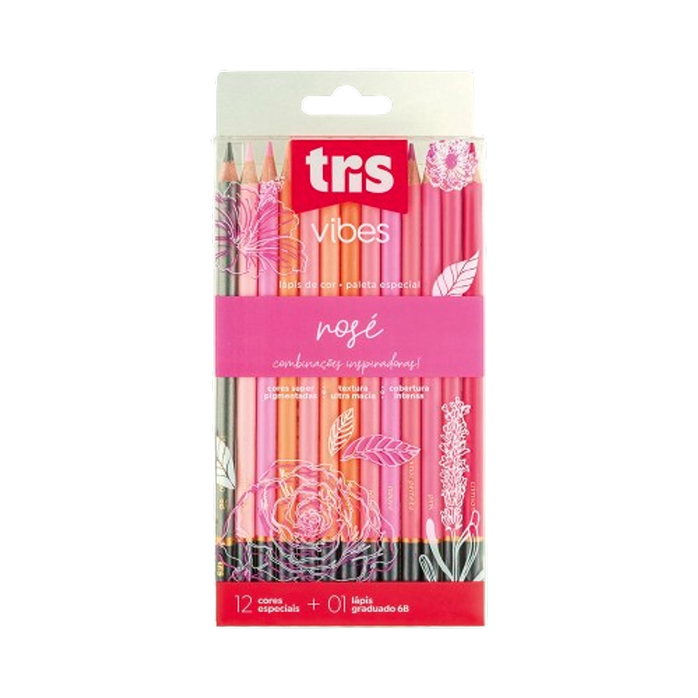 Lápis de cor Tris Vibes Rosé paleta especial 12 cores