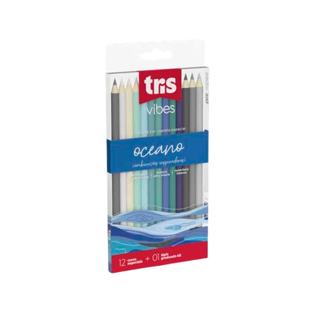 Lápis de cor Tris Vibes Oceano paleta especial 12 cores
