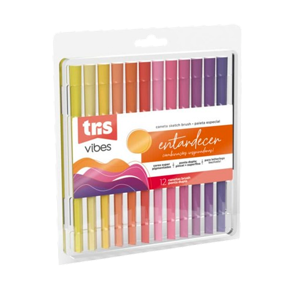 Caneta ponta dupla Brush fina Tris Vibes Entardecer 12cores