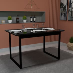 Mesa Retangular Sala De Jantar 120x80 Tampo MDF Sem Vidro Base De Ferro Estilo Industrial