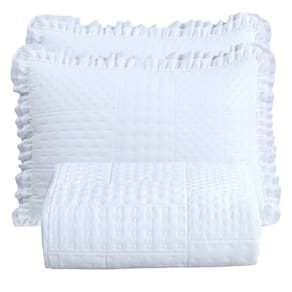 Colcha Babado King Fluffy 3pçs 100% Poliéster - Branco