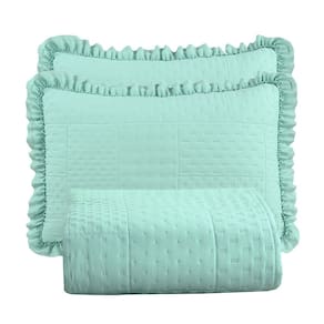 Colcha Babado Queen Fluffy 3pçs 100% Poliéster - Menta