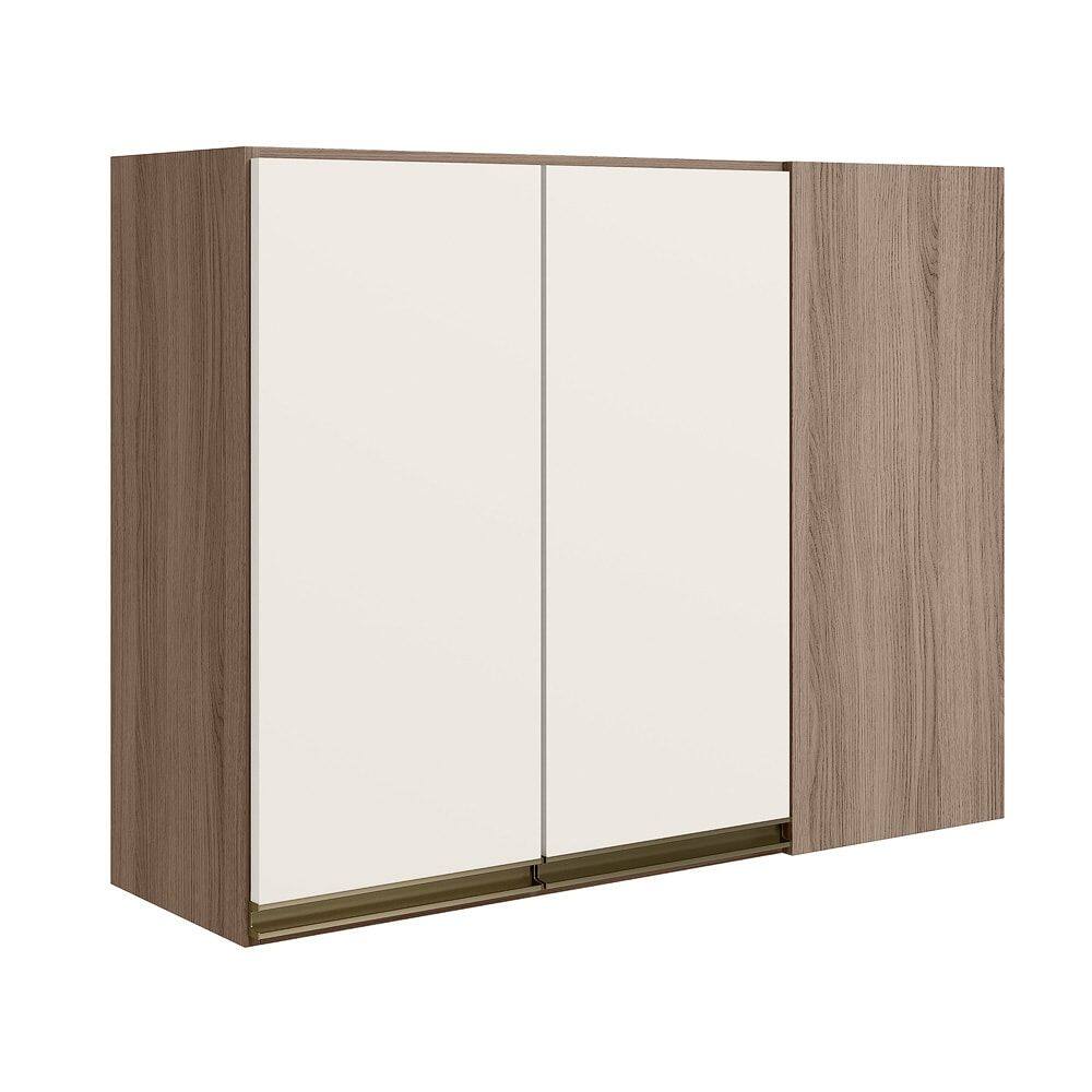 Armario Canto Reto 2P MDF 89cm Kali 12213 Carvalho Toq Off White Cetim Nicioli