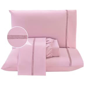 Jogo Lençol Queen Blush Guipir 4pç 100% Poliéster - Malva