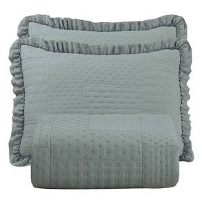 Colcha Babado King Fluffy 3pçs 100% Poliéster - Cinza