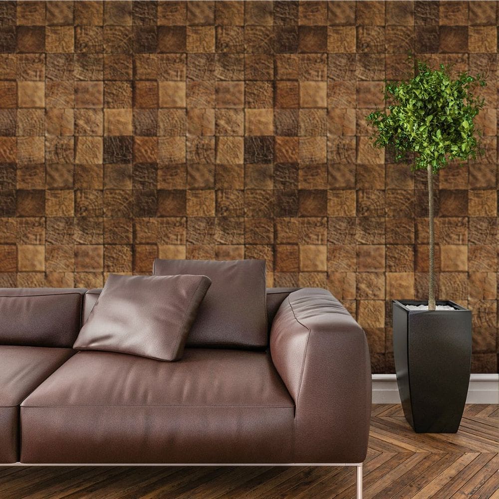 Papel De Parede Adesivo Bloco 3d De Madeira Lavável Cozinha 3 metros