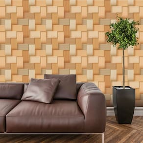 Papel De Parede Adesivo Bloco 3d De Madeira Lavável Cozinha 3 metros