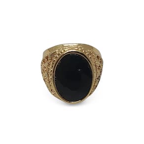 Anel Turco Dourado com Pedra Zircão Preto Tamanho:Anel Preto Aro 18