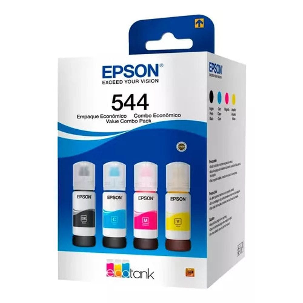 Combo 4 Cores de Tinta T544 para EcoTank L3110 / L3150 / L3210 / L3250 / L5190 /L3250