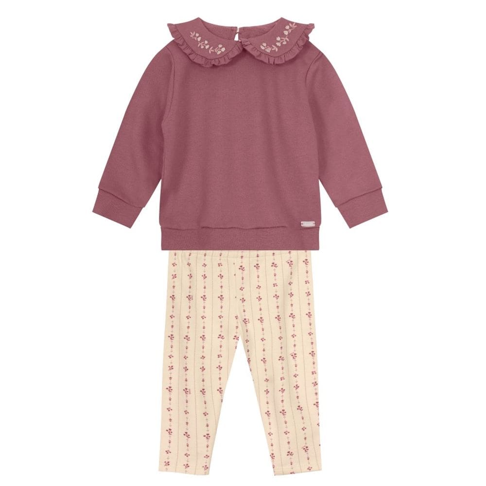 Conjunto Bebê Menina Floral Com Babado Rosa Mundi
