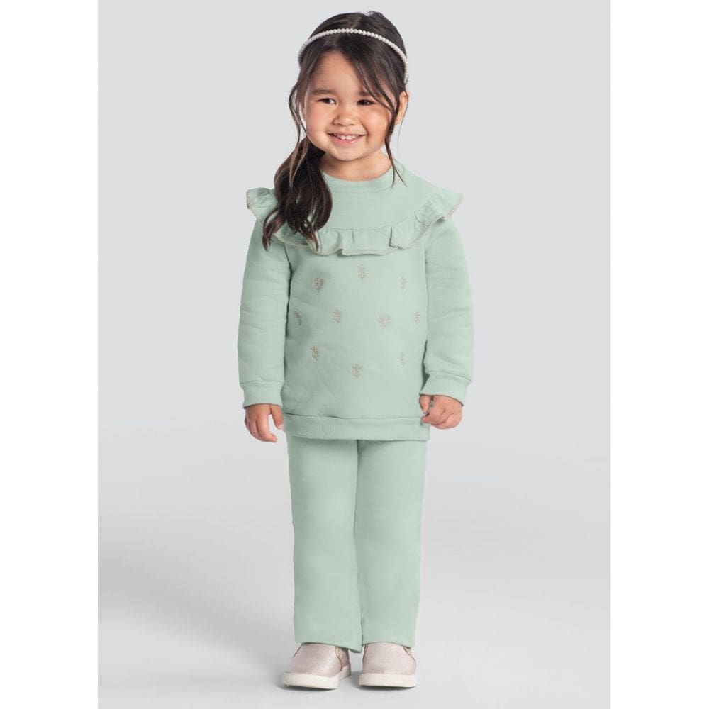 Conjunto Infantil Menina Bordado Florido Verde Mundi