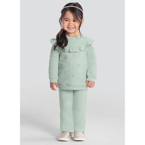 Conjunto Infantil Menina Bordado Florido Verde Mundi