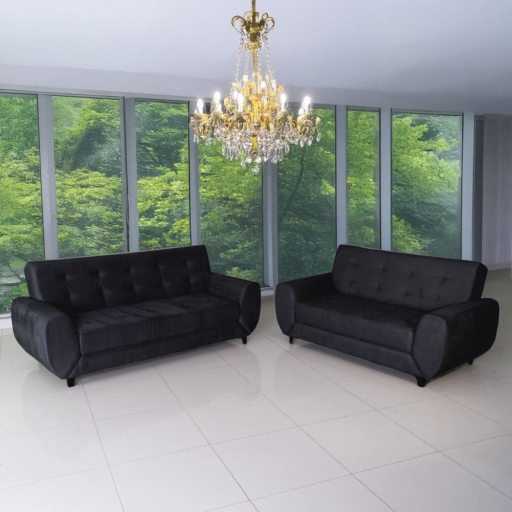Conjunto de Sofás 3 e 2 Lugares Cristal Preto