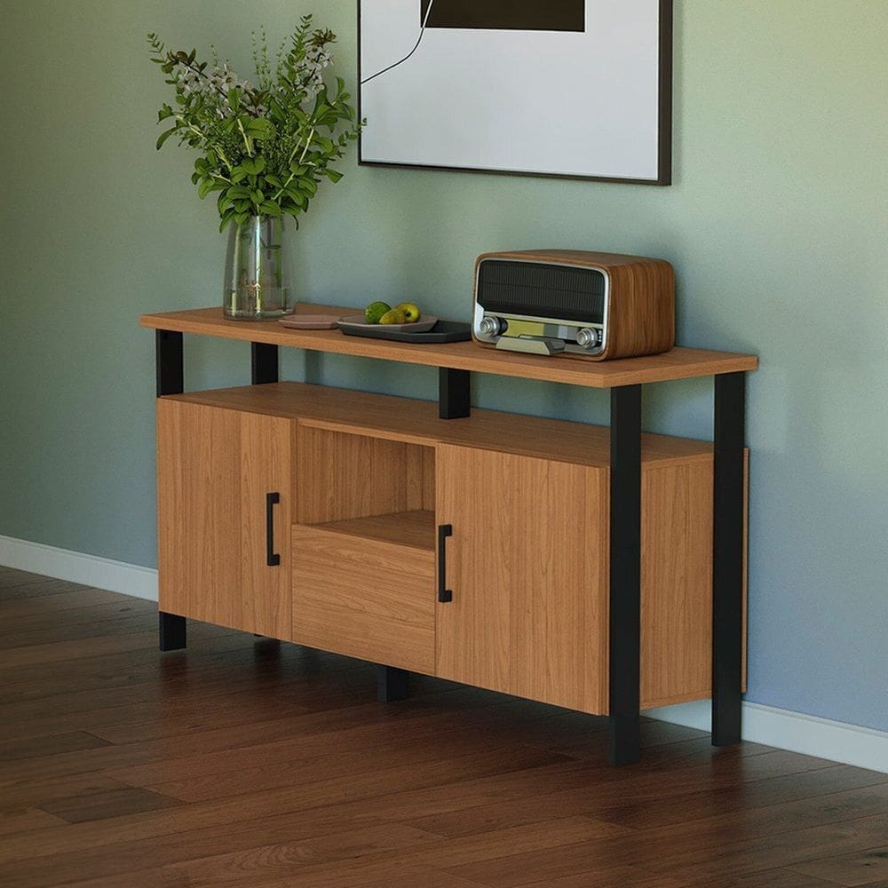 Buffet com 2 Portas e Gaveta 135cm Industrial Freijó/Preto