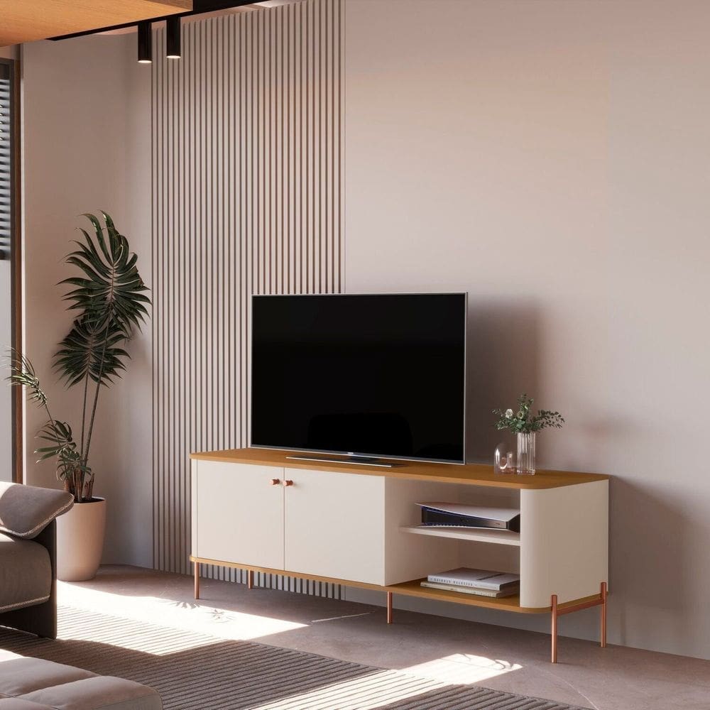 Rack para Tv até 60 Polegadas Tucupí OffWhite/Marrom/Bronze