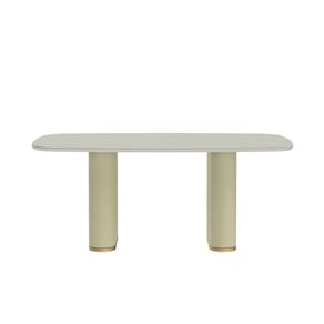 Mesa para Sala de Jantar 219cm com Vidro Lintz Off White Fosco/Dourado